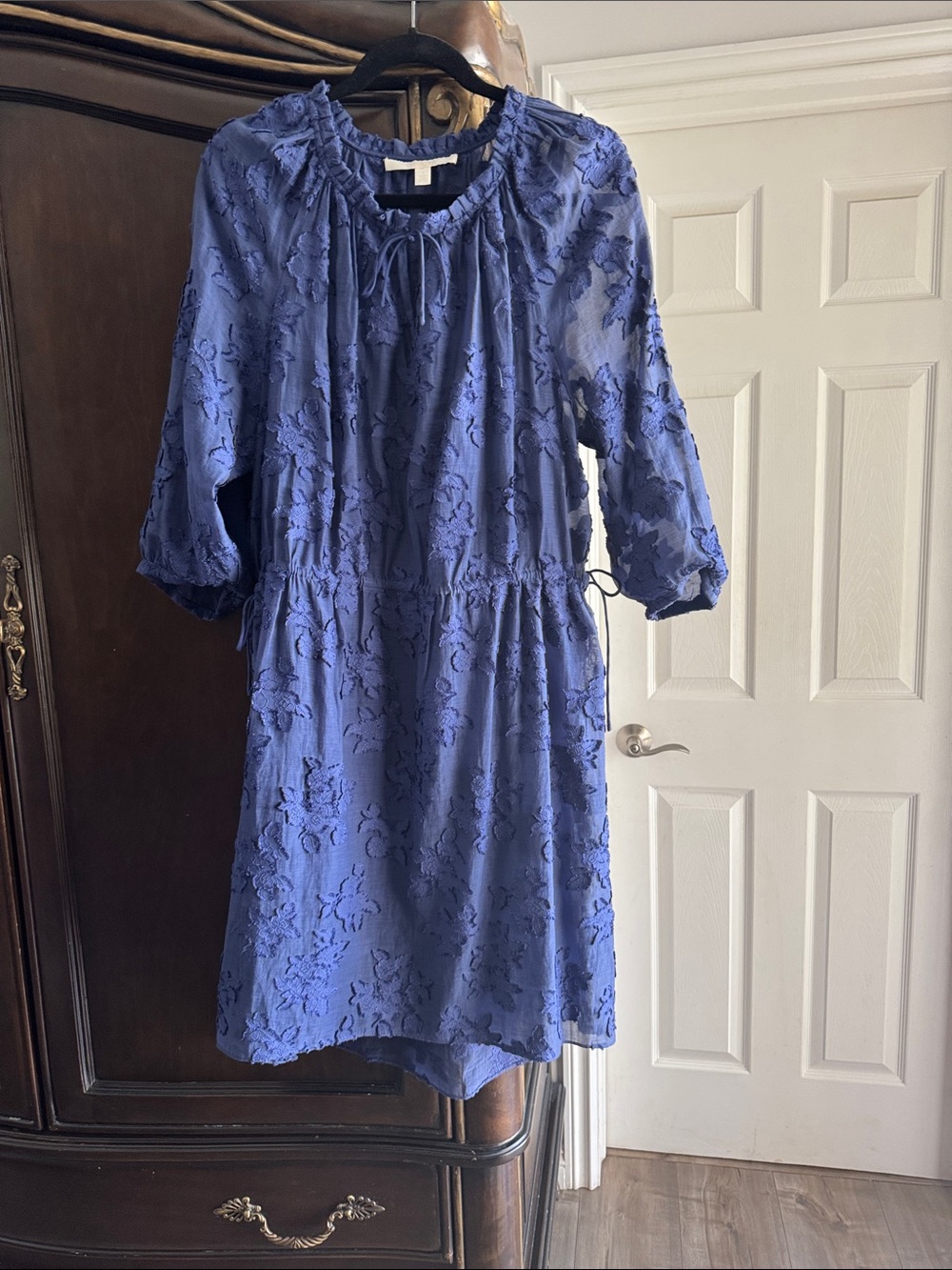 Collection B Blue Floral Eyelet Dress with Tie Neck size 14